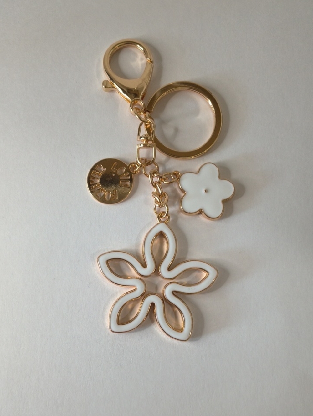 Gold-Tone White Floral Keychain / Bag Charm - Women's Accessory